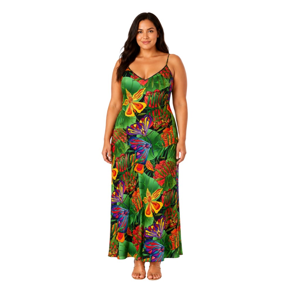 Women’s Silk Evening Slip Dress — Jungle Flower