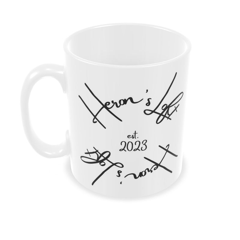 Coffee Mug - Heron's Loft est. 2023 - Heron's Loft Swag - Black Script