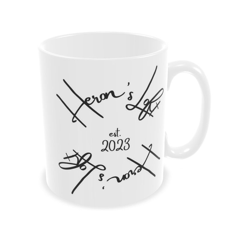 Coffee Mug - Heron's Loft est. 2023 - Heron's Loft Swag - Black Script